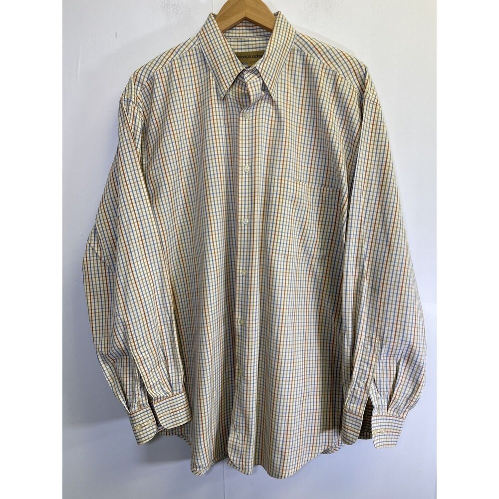 Tricots St Raphael Cotton Button Up Shirt Men's Size‎ L Beige Plaid Long Sleeve